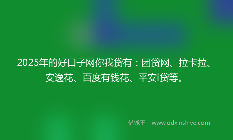 2025年的好口子网你我贷有：团贷网、拉卡拉、安逸花、百度有钱花、平安i贷等。