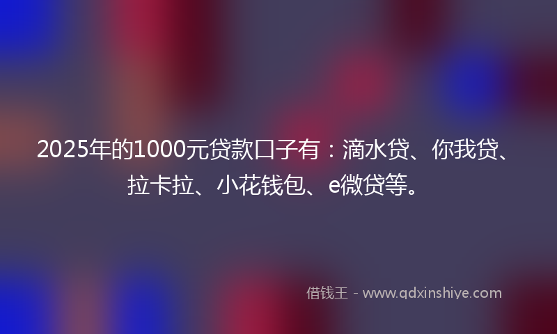 2025年的1000元贷款口子有：滴水贷、你我贷、拉卡拉、小花钱包、e微贷等。