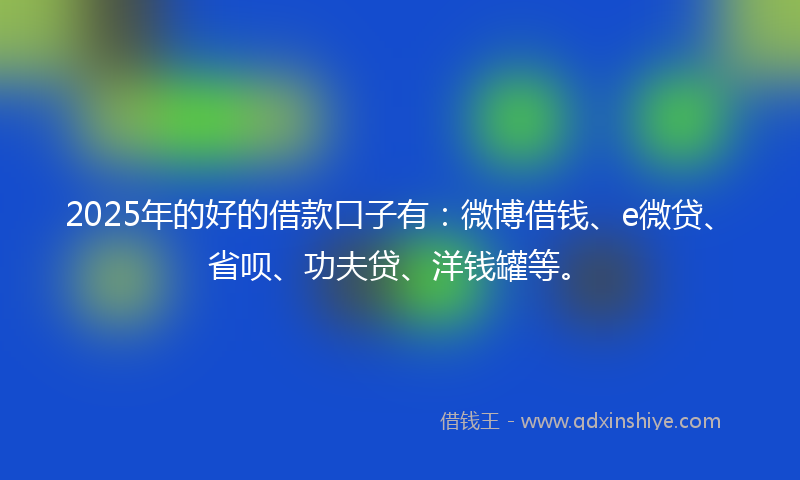 2025年的好的借款口子有：微博借钱、e微贷、省呗、功夫贷、洋钱罐等。