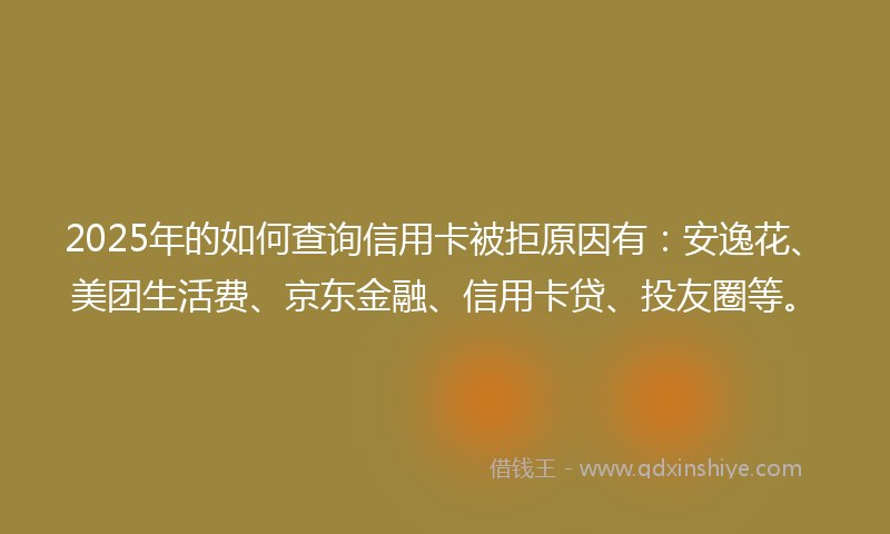 2025年的如何查询信用卡被拒原因有：安逸花、美团生活费、京东金融、信用卡贷、投友圈等。