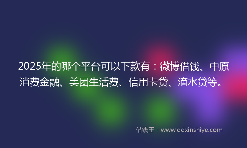 2025年的哪个平台可以下款有：微博借钱、中原消费金融、美团生活费、信用卡贷、滴水贷等。