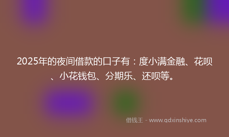 2025年的夜间借款的口子有：度小满金融、花呗、小花钱包、分期乐、还呗等。