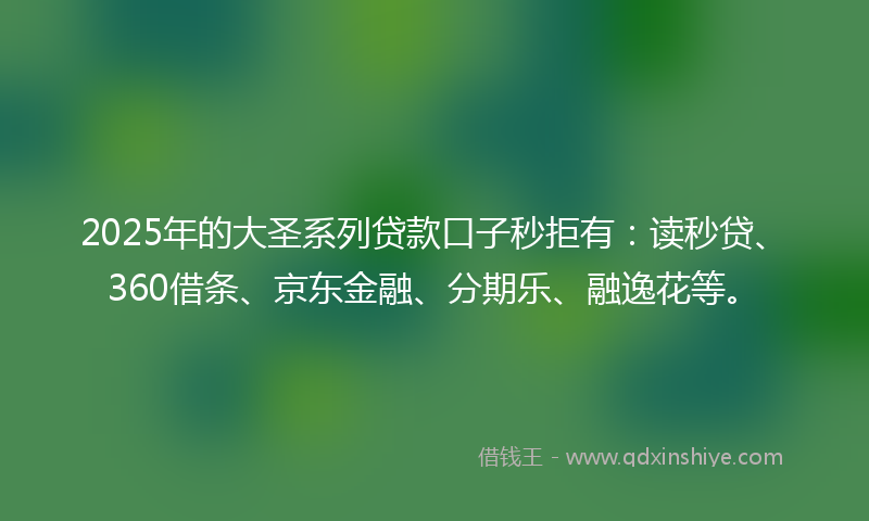 2025年的大圣系列贷款口子秒拒有：读秒贷、360借条、京东金融、分期乐、融逸花等。