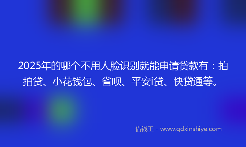 2025年的哪个不用人脸识别就能申请贷款有：拍拍贷、小花钱包、省呗、平安i贷、快贷通等。