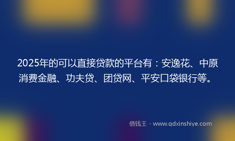 2025年的可以直接贷款的平台有：安逸花、中原消费金融、功夫贷、团贷网、平安口袋银行等。