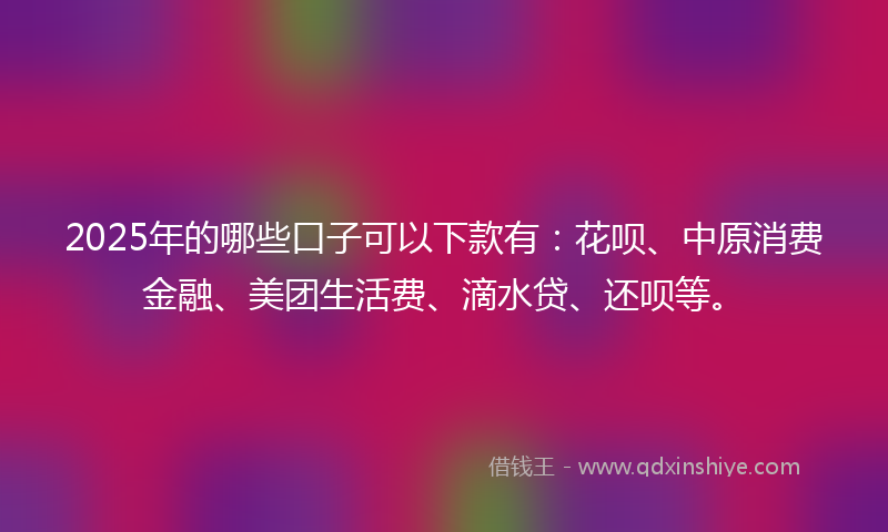 2025年的哪些口子可以下款有：花呗、中原消费金融、美团生活费、滴水贷、还呗等。