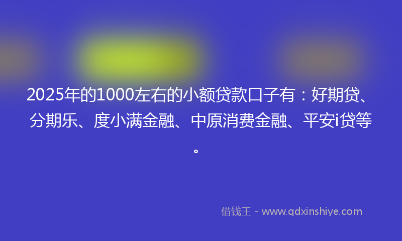2025年的1000左右的小额贷款口子有：好期贷、分期乐、度小满金融、中原消费金融、平安i贷等。
