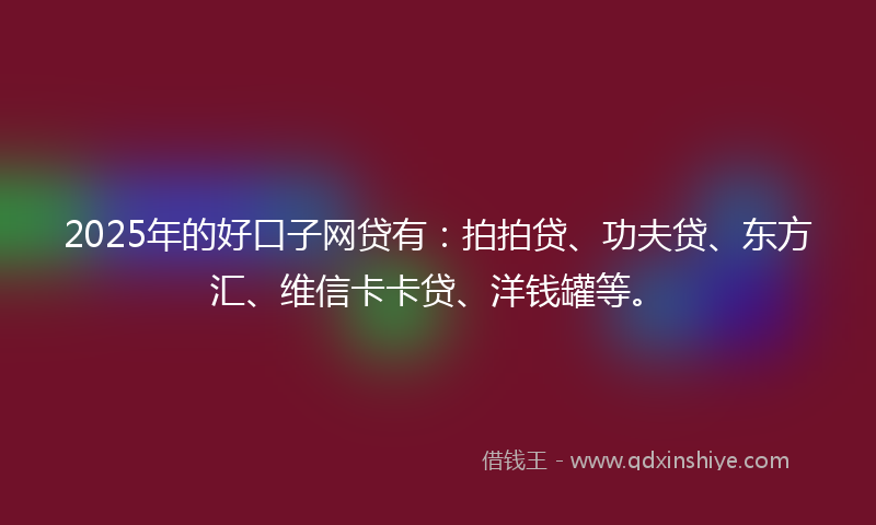 2025年的好口子网贷有：拍拍贷、功夫贷、东方汇、维信卡卡贷、洋钱罐等。