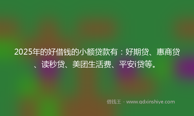 2025年的好借钱的小额贷款有：好期贷、惠商贷、读秒贷、美团生活费、平安i贷等。