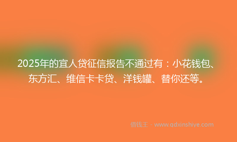 2025年的宜人贷征信报告不通过有：小花钱包、东方汇、维信卡卡贷、洋钱罐、替你还等。