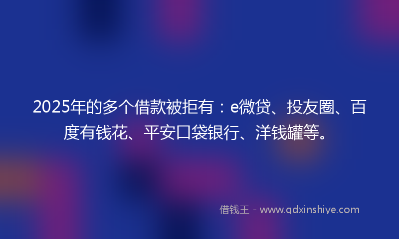 2025年的多个借款被拒有：e微贷、投友圈、百度有钱花、平安口袋银行、洋钱罐等。
