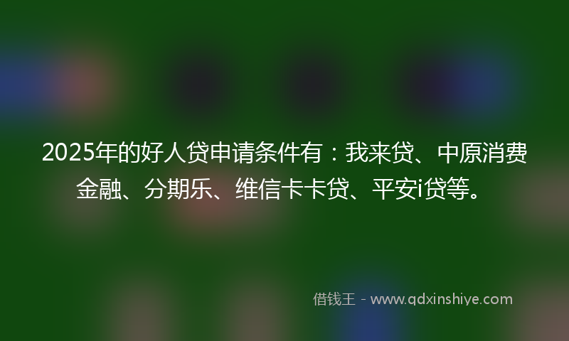 2025年的好人贷申请条件有：我来贷、中原消费金融、分期乐、维信卡卡贷、平安i贷等。