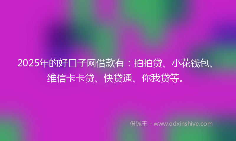 2025年的好口子网借款有：拍拍贷、小花钱包、维信卡卡贷、快贷通、你我贷等。