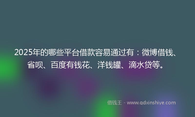2025年的哪些平台借款容易通过有：微博借钱、省呗、百度有钱花、洋钱罐、滴水贷等。
