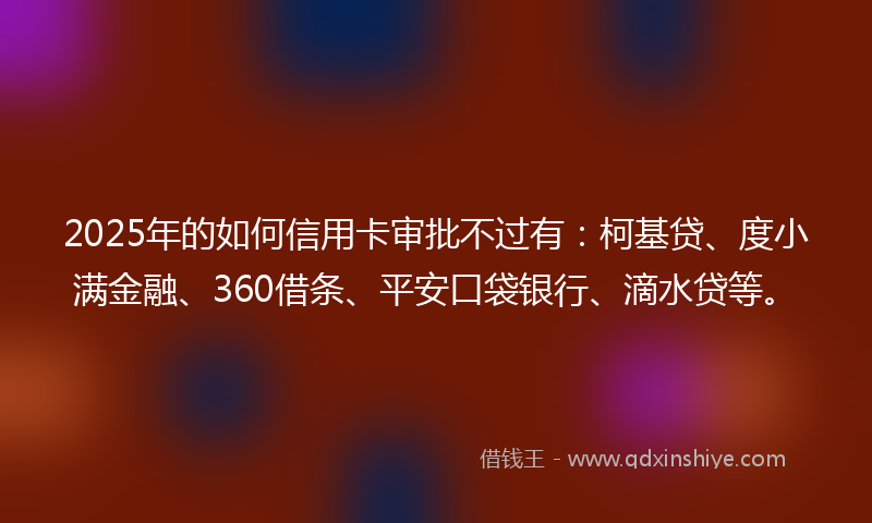 2025年的如何信用卡审批不过有：柯基贷、度小满金融、360借条、平安口袋银行、滴水贷等。