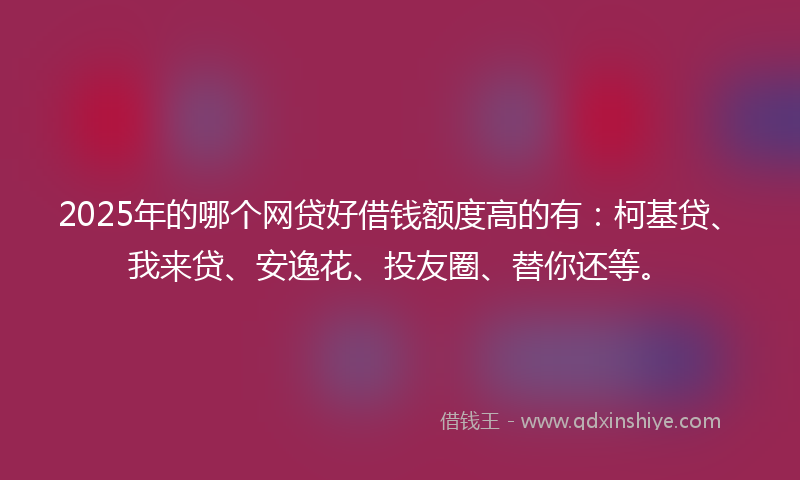 2025年的哪个网贷好借钱额度高的有：柯基贷、我来贷、安逸花、投友圈、替你还等。