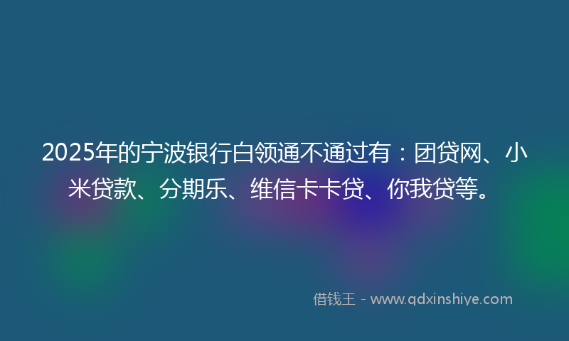 2025年的宁波银行白领通不通过有：团贷网、小米贷款、分期乐、维信卡卡贷、你我贷等。
