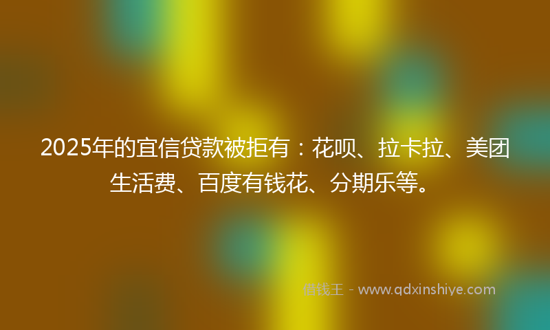 2025年的宜信贷款被拒有：花呗、拉卡拉、美团生活费、百度有钱花、分期乐等。