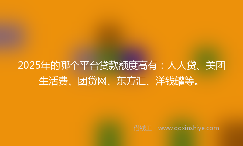 2025年的哪个平台贷款额度高有：人人贷、美团生活费、团贷网、东方汇、洋钱罐等。