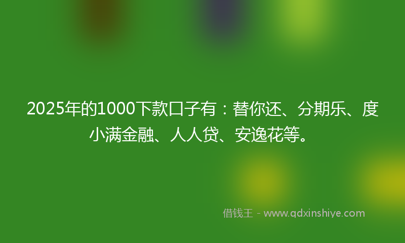 2025年的1000下款口子有：替你还、分期乐、度小满金融、人人贷、安逸花等。