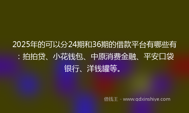2025年的可以分24期和36期的借款平台有哪些有：拍拍贷、小花钱包、中原消费金融、平安口袋银行、洋钱罐等。