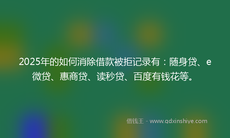 2025年的如何消除借款被拒记录有：随身贷、e微贷、惠商贷、读秒贷、百度有钱花等。