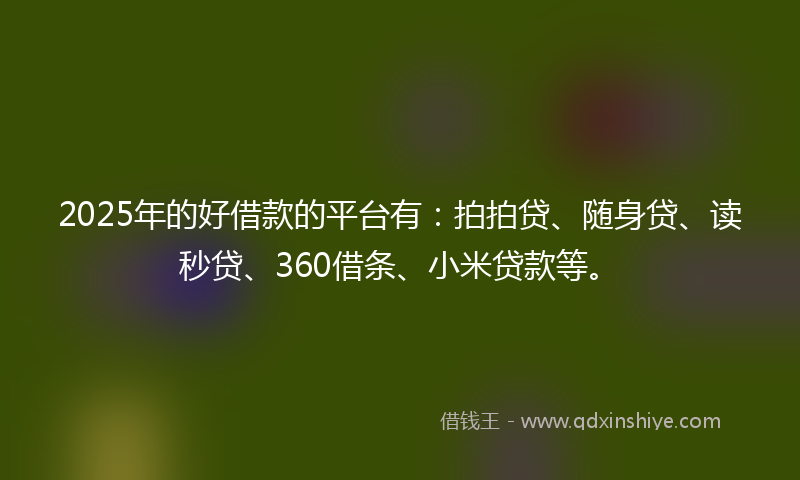 2025年的好借款的平台有：拍拍贷、随身贷、读秒贷、360借条、小米贷款等。