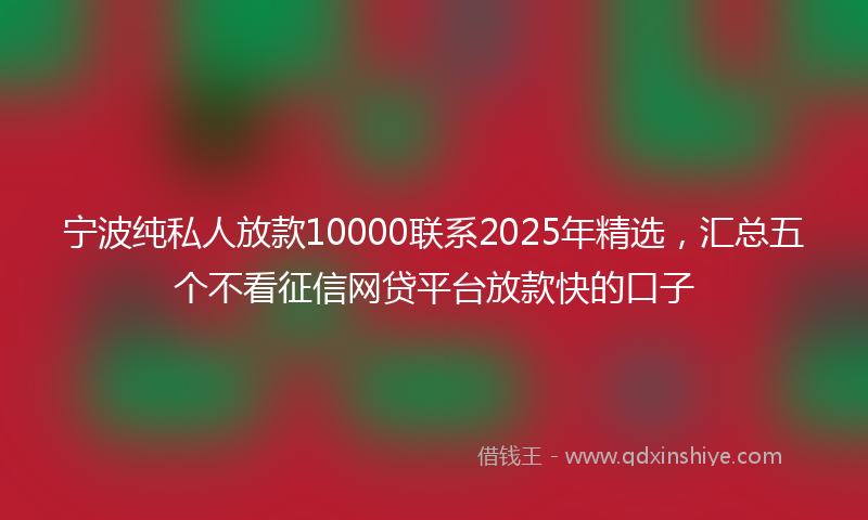 宁波纯私人放款10000联系2025年精选，汇总五个不看征信网贷平台放款快的口子