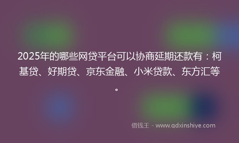 2025年的哪些网贷平台可以协商延期还款有：柯基贷、好期贷、京东金融、小米贷款、东方汇等。