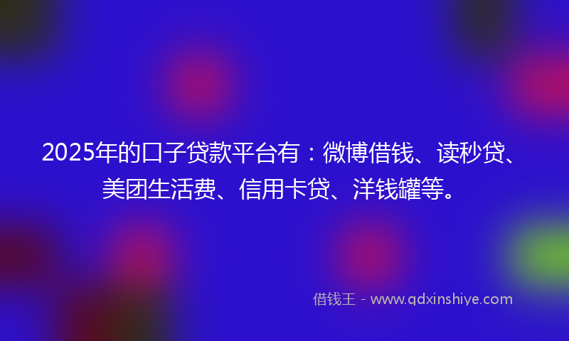 2025年的口子贷款平台有：微博借钱、读秒贷、美团生活费、信用卡贷、洋钱罐等。