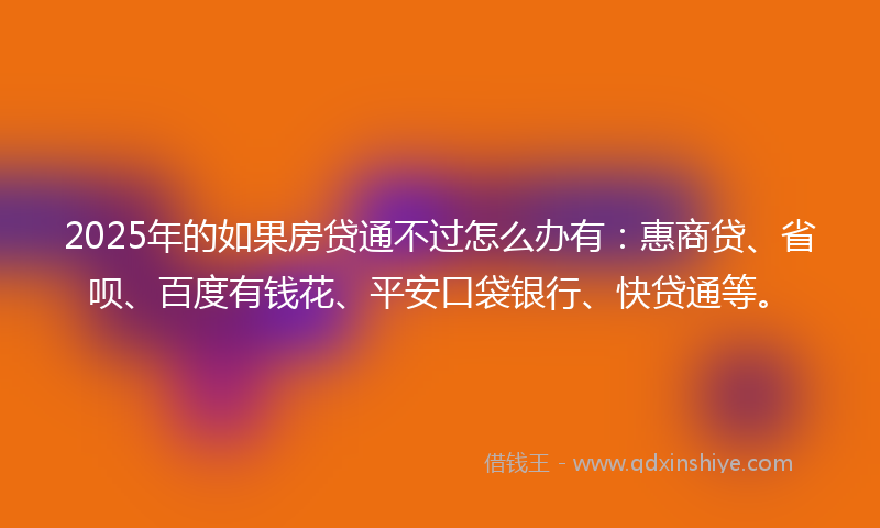 2025年的如果房贷通不过怎么办有：惠商贷、省呗、百度有钱花、平安口袋银行、快贷通等。