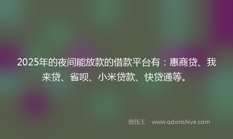 2025年的夜间能放款的借款平台有：惠商贷、我来贷、省呗、小米贷款、快贷通等。