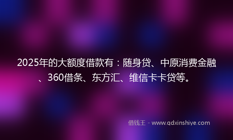 2025年的大额度借款有：随身贷、中原消费金融、360借条、东方汇、维信卡卡贷等。