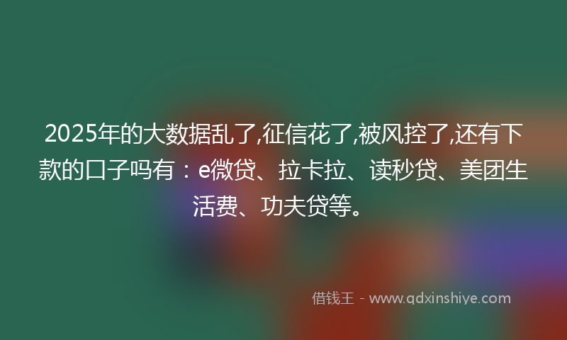 2025年的大数据乱了,征信花了,被风控了,还有下款的口子吗有：e微贷、拉卡拉、读秒贷、美团生活费、功夫贷等。
