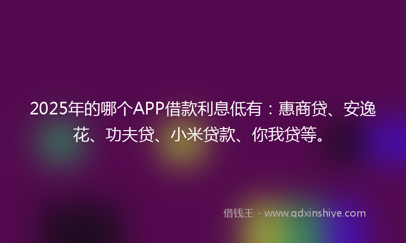 2025年的哪个APP借款利息低有：惠商贷、安逸花、功夫贷、小米贷款、你我贷等。