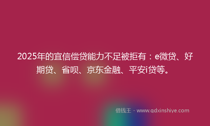 2025年的宜信偿贷能力不足被拒有：e微贷、好期贷、省呗、京东金融、平安i贷等。