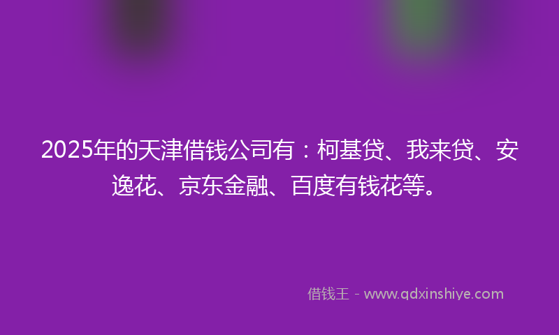 2025年的天津借钱公司有：柯基贷、我来贷、安逸花、京东金融、百度有钱花等。