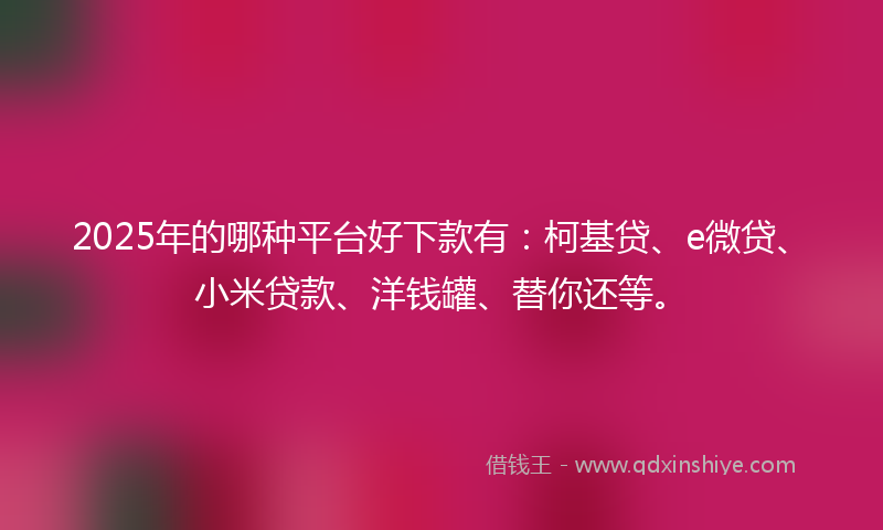 2025年的哪种平台好下款有：柯基贷、e微贷、小米贷款、洋钱罐、替你还等。