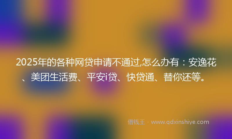 2025年的各种网贷申请不通过,怎么办有：安逸花、美团生活费、平安i贷、快贷通、替你还等。