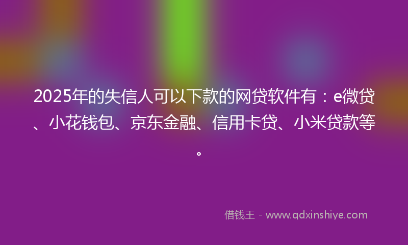 2025年的失信人可以下款的网贷软件有：e微贷、小花钱包、京东金融、信用卡贷、小米贷款等。