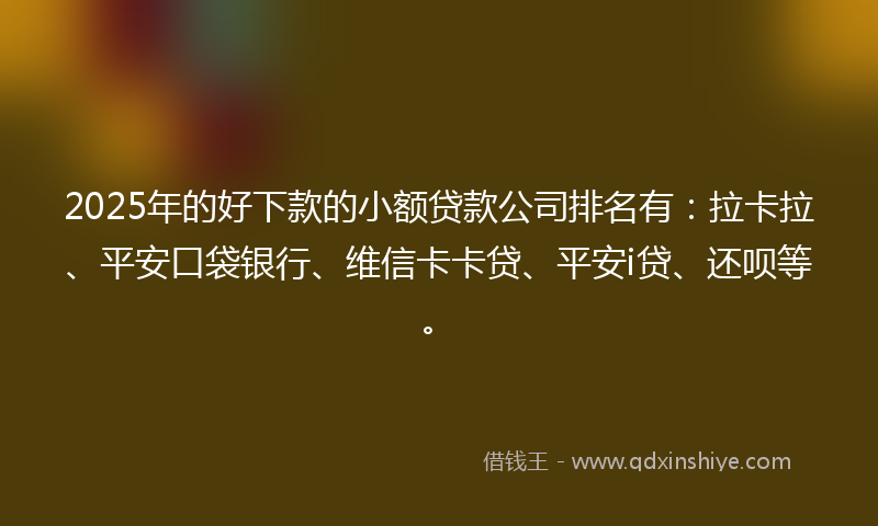 2025年的好下款的小额贷款公司排名有：拉卡拉、平安口袋银行、维信卡卡贷、平安i贷、还呗等。