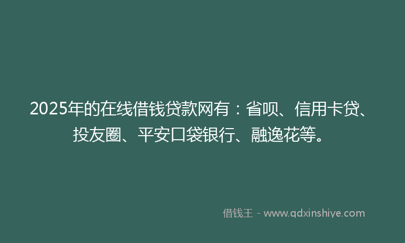 2025年的在线借钱贷款网有：省呗、信用卡贷、投友圈、平安口袋银行、融逸花等。