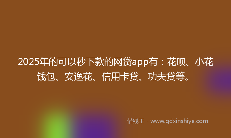 2025年的可以秒下款的网贷app有：花呗、小花钱包、安逸花、信用卡贷、功夫贷等。