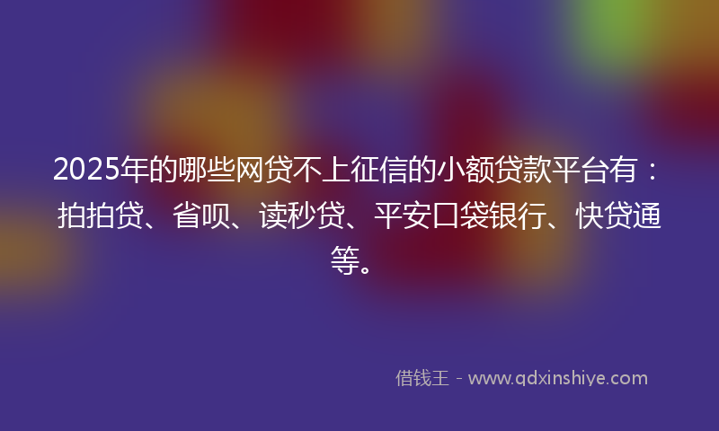 2025年的哪些网贷不上征信的小额贷款平台有：拍拍贷、省呗、读秒贷、平安口袋银行、快贷通等。