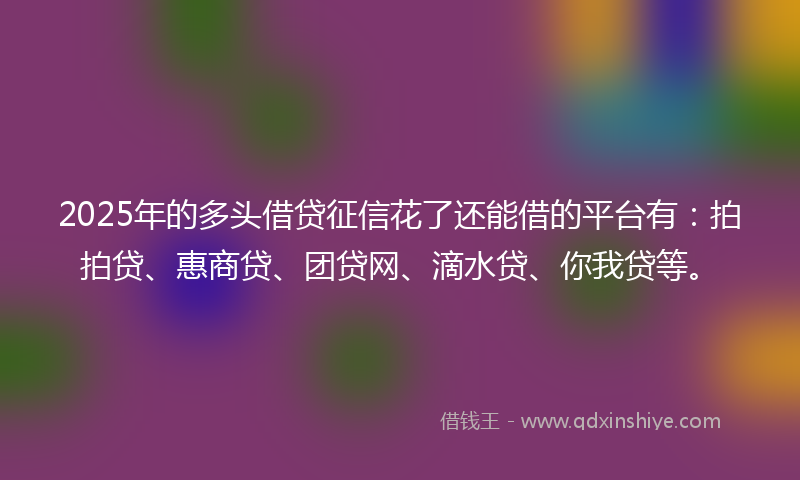 2025年的多头借贷征信花了还能借的平台有：拍拍贷、惠商贷、团贷网、滴水贷、你我贷等。