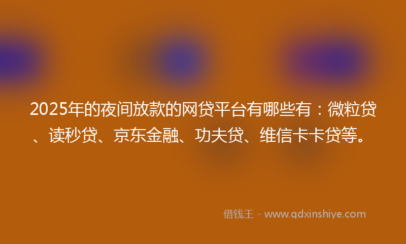 2025年的夜间放款的网贷平台有哪些有：微粒贷、读秒贷、京东金融、功夫贷、维信卡卡贷等。