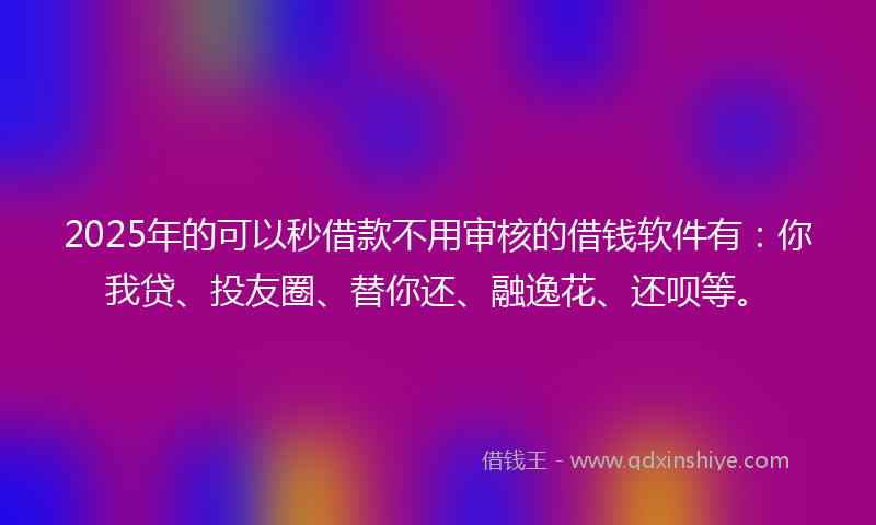 2025年的可以秒借款不用审核的借钱软件有：你我贷、投友圈、替你还、融逸花、还呗等。