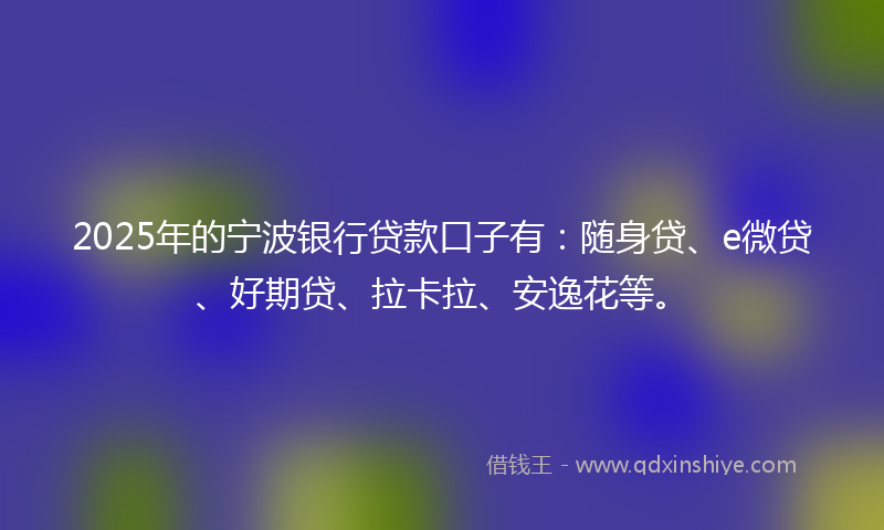 2025年的宁波银行贷款口子有：随身贷、e微贷、好期贷、拉卡拉、安逸花等。