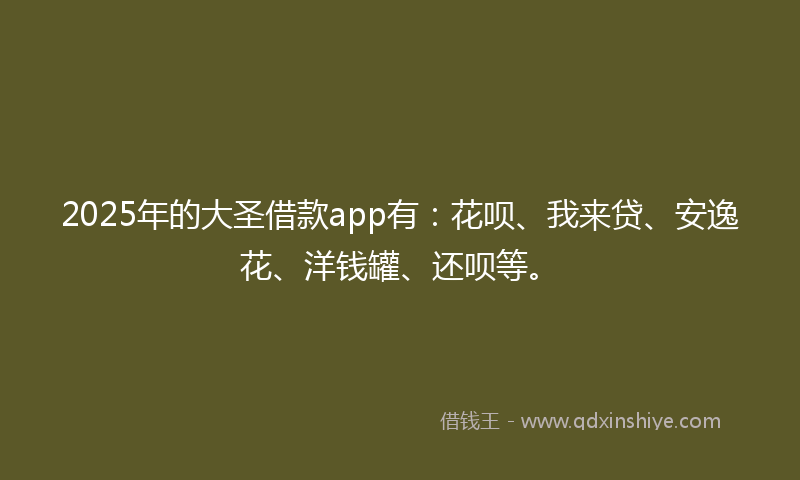 2025年的大圣借款app有：花呗、我来贷、安逸花、洋钱罐、还呗等。