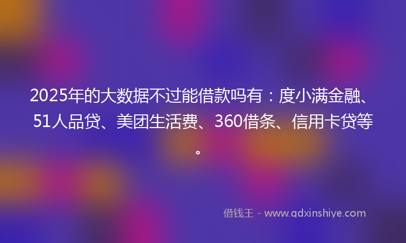 2025年的大数据不过能借款吗有：度小满金融、51人品贷、美团生活费、360借条、信用卡贷等。